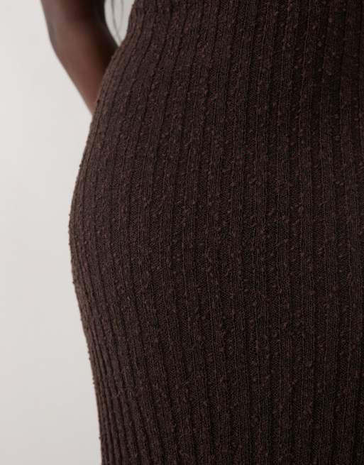 ASOS DESIGN knit ribbed racer back boucle midaxi dress in chocolate, 3 of 4