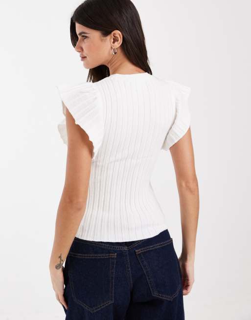 ASOS DESIGN knit ribbed short sleeve tee in cream, 4 of 4