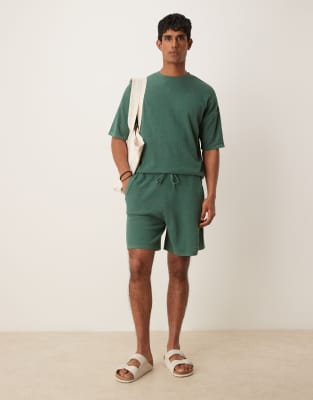Asos Design Knit Ribbed Shorts In Green