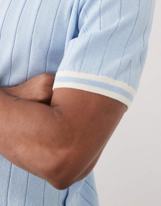 ASOS DESIGN knit ribbed T-shirt with white tipping in blue, 5 of 5