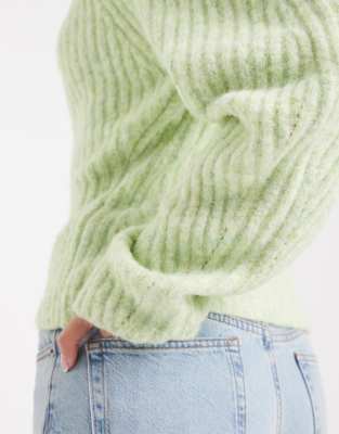 Asos Design Knit Ribbed Waist Sweater With Banana Sleeve In Green