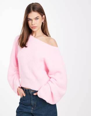 Asos Design Knit Ruched Sleeve Sweater In Pink