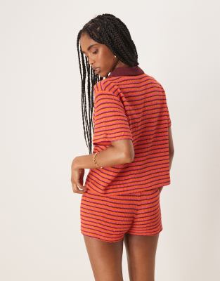 Asos Design Knit Rugby Collared Top In Orange