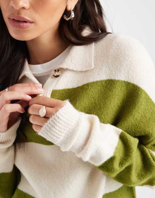 ASOS DESIGN knit rugby top in olive stripe