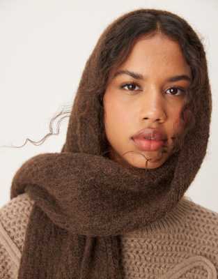 ASOS DESIGN knit scarf in wool mix in chocolate-Brown