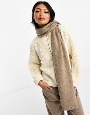 ASOS DESIGN knit scarf in wool mix in putty