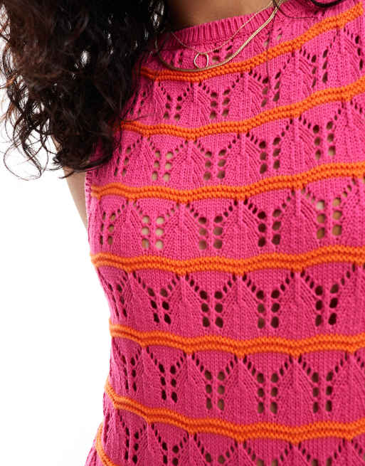 ASOS DESIGN knit scoop maxi dress in textured wave stitch in pink and  orange stripe | ASOS