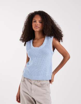 Asos Design Knit Scoop Neck Cami Top In Blue