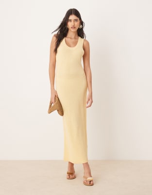 Asos Design Knit Scoop Neck Textured Midaxi Dress In Yellow