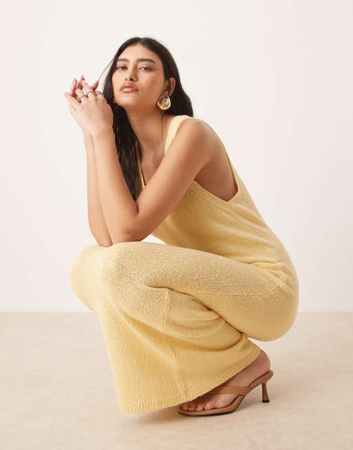 ASOS DESIGN knit scoop neck textured midaxi dress in buttermilk