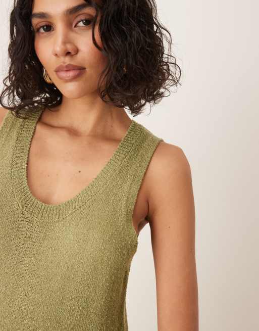 ASOS DESIGN knit scoop neck textured midaxi dress in green, 2 of 4