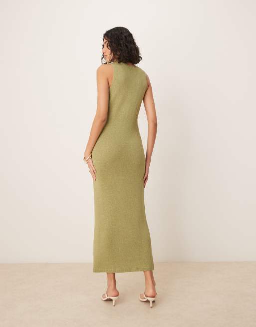 ASOS DESIGN knit scoop neck textured midaxi dress in green, 3 of 4