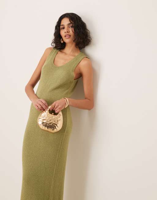 ASOS DESIGN knit scoop neck textured midaxi dress in green, 4 of 4