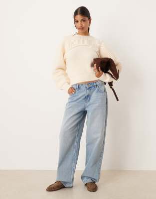 Asos Design Knit Sculpted Sweater In Gray
