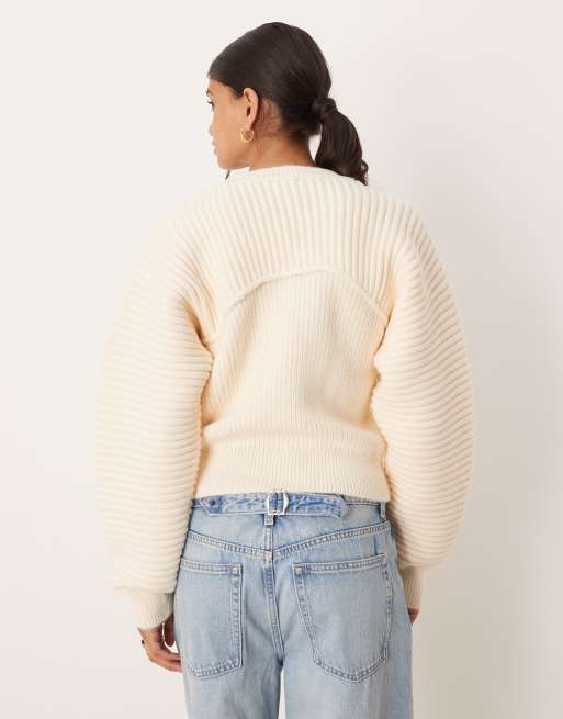 ASOS DESIGN knit sculpted sweater in ecru