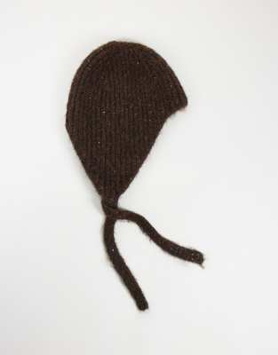 Asos Design Knit Sequin Skull Cap In Brown