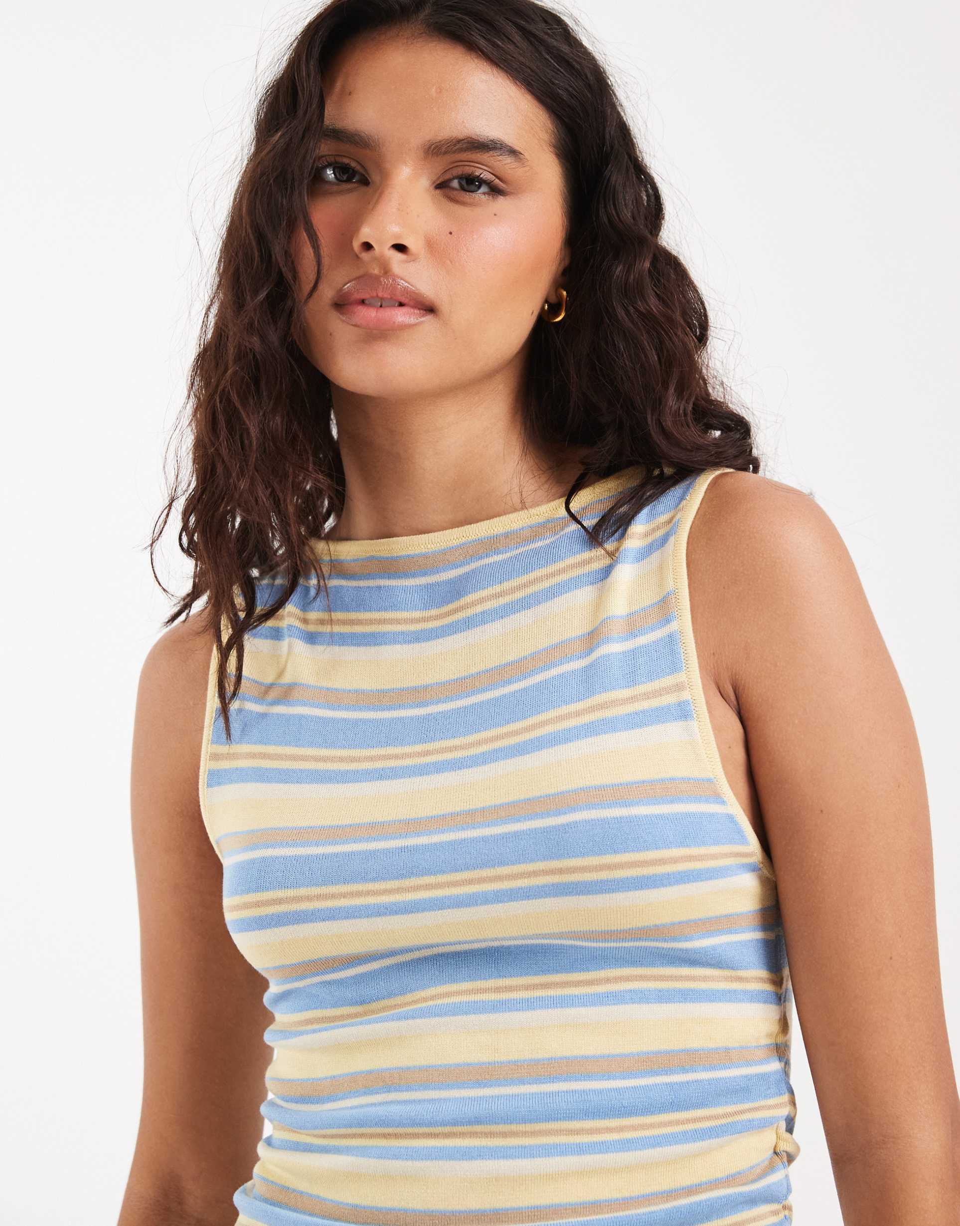 asos design knit sheer asymmetric tank top in stripe