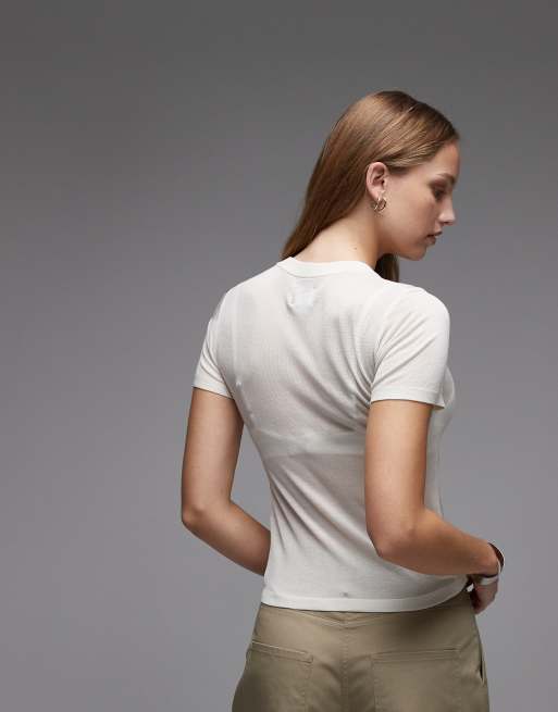 ASOS DESIGN knit sheer T-shirt in white, 4 of 4