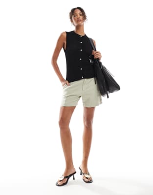 Asos Design Knit Shirred Button Up Tank Top