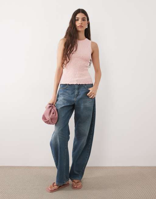 ASOS DESIGN knit shirred tank in pink, 2 of 4