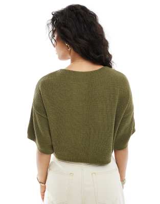 Asos Design Knit Short Sleeve Cardigan In Green