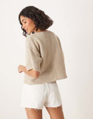 ASOS DESIGN knit short sleeve cardigan in oatmeal