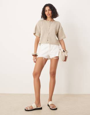 ASOS DESIGN knit short sleeve cardigan in oatmeal