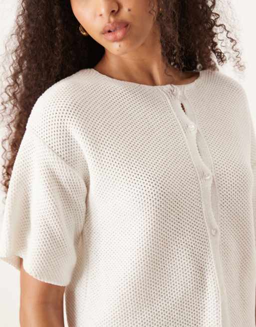 ASOS DESIGN knit short sleeve cardigan in white, 3 of 4
