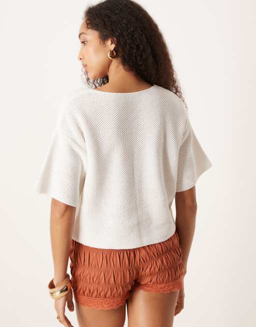 ASOS DESIGN knit short sleeve cardigan in white, 4 of 4