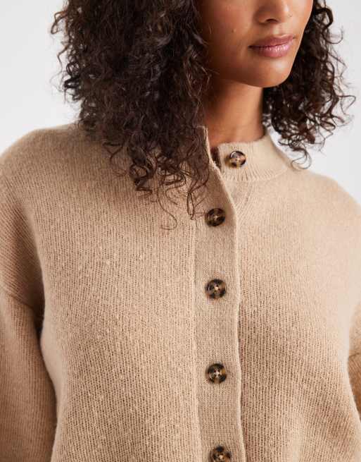 ASOS DESIGN knit short sleeve ribbed cardigan in stone