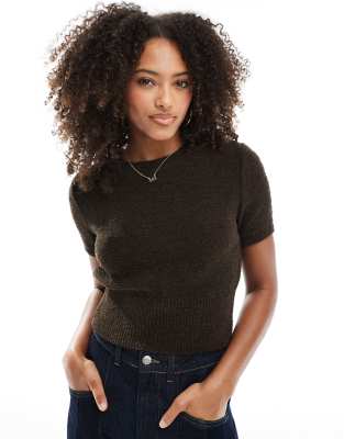 Asos Design Knit Short Sleeve Sweater In Brown