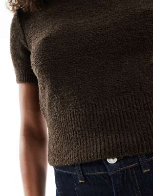 Asos Design Knit Short Sleeve Sweater In Brown