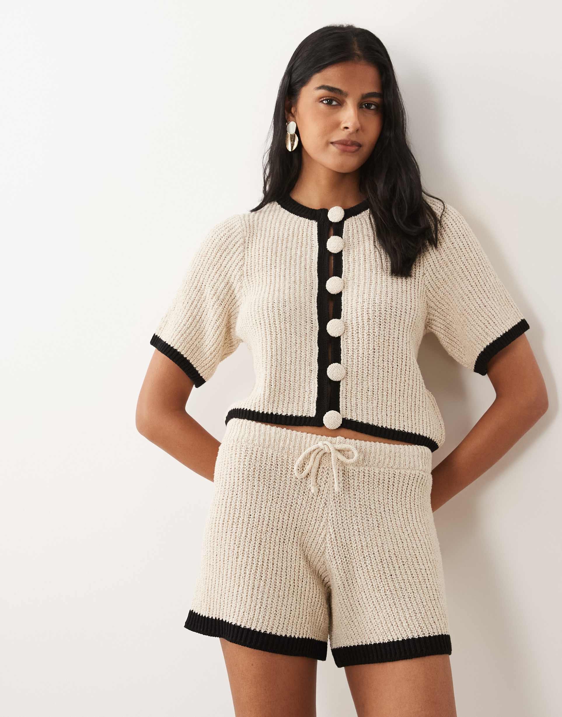 asos design knit shorts in ecru - part of a set