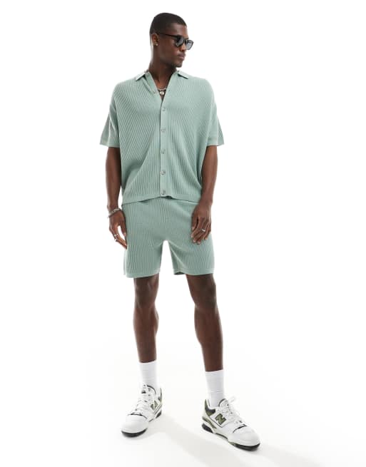 ASOS DESIGN knit shorts in green twisted rib - part of a set