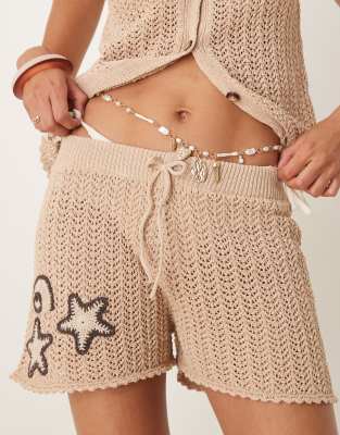Asos Design Knit Shorts With Crochet Shells