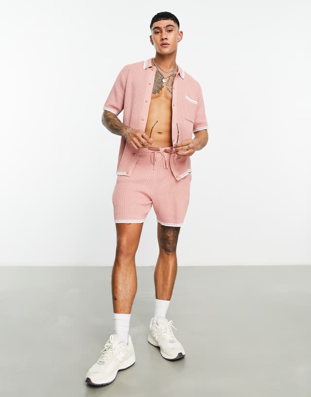 ASOS DESIGN knit shorts with tipping detail in dusky pink - part of a set