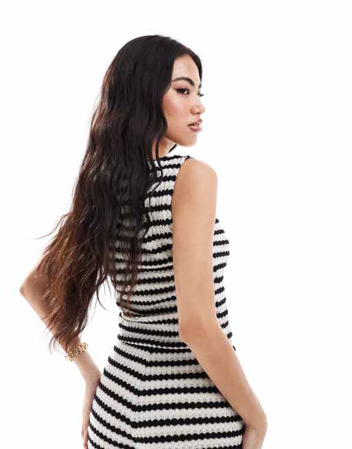 ASOS DESIGN knit slash neck top in black stripe - part of a set