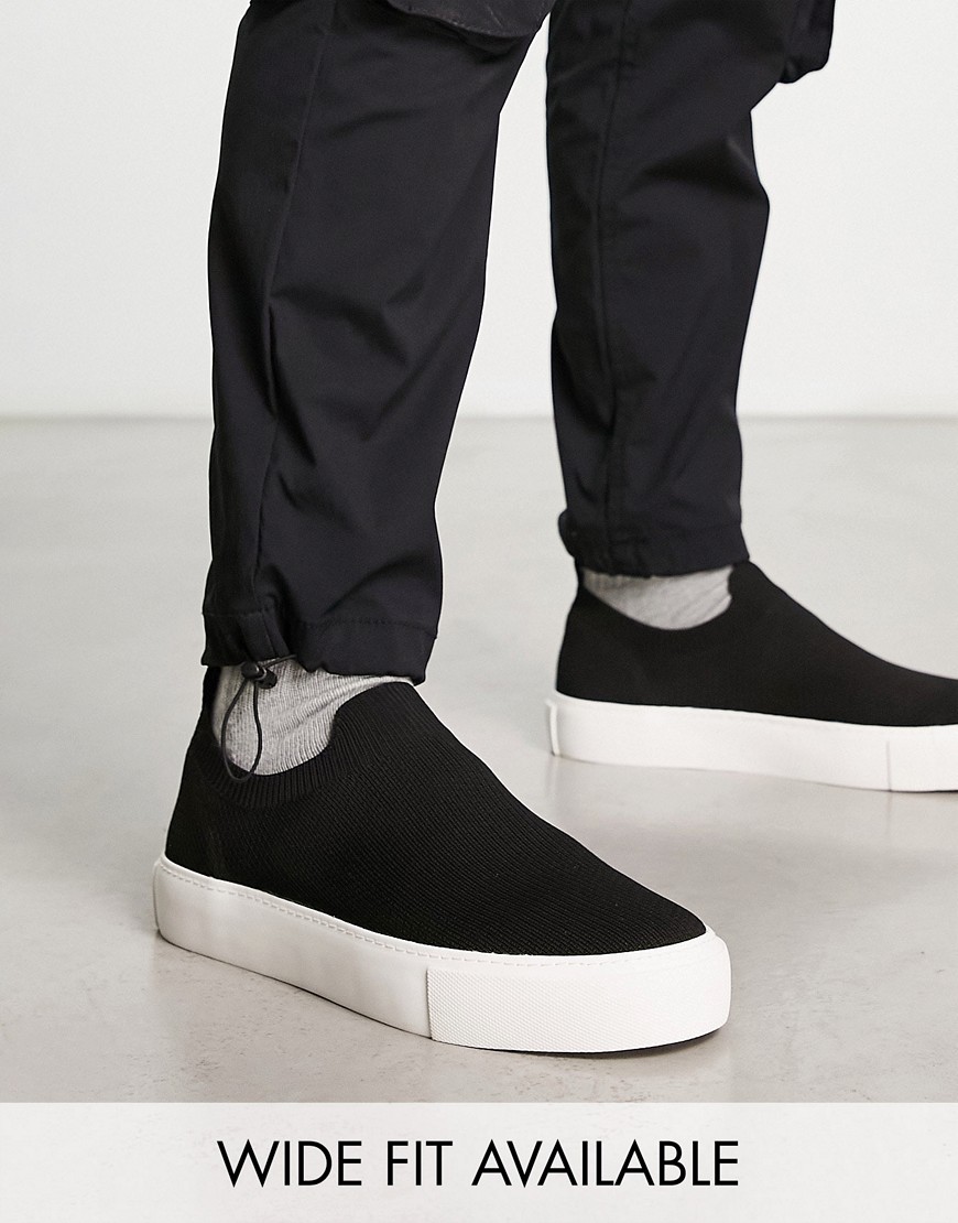 Asos Design Knitted Runner Slip On Sneakers In Black