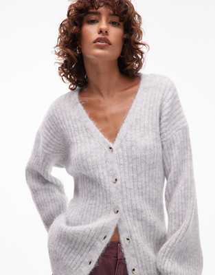Asos Design Knit Slouchy Cardigan With Wool In Gray