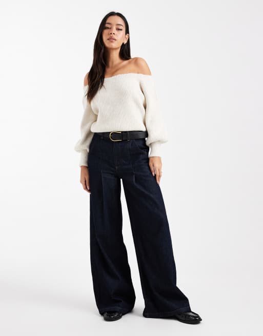 ASOS DESIGN knit slouchy off the shoulder sweater in ecru, 2 of 4