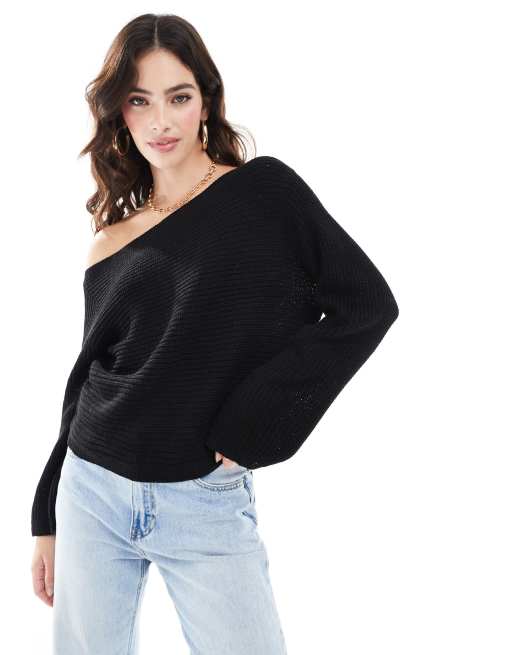 ASOS DESIGN knit slouchy one shoulder sweater in red