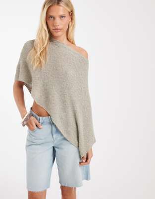 Asos Design Knitted Slub Cape In Green