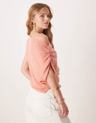 Asos Design Knit Slub One Shoulder Drape Top With Asymmetric Hem In Pink