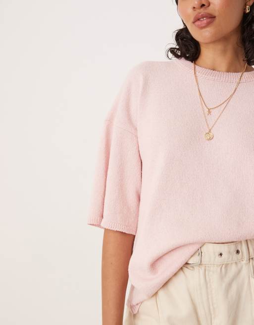 ASOS DESIGN knit slub relaxed T-shirt in pink 