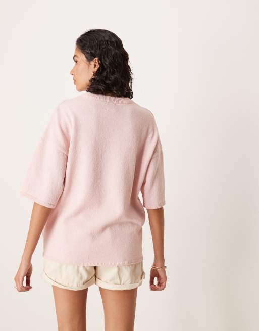 ASOS DESIGN knit slub relaxed T-shirt in pink 