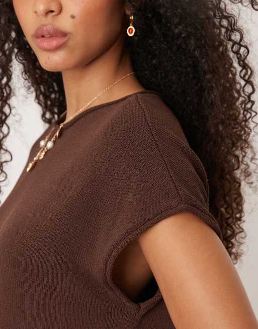 ASOS DESIGN knit slub t-shirt in chocolate - part of a set, 2 of 4