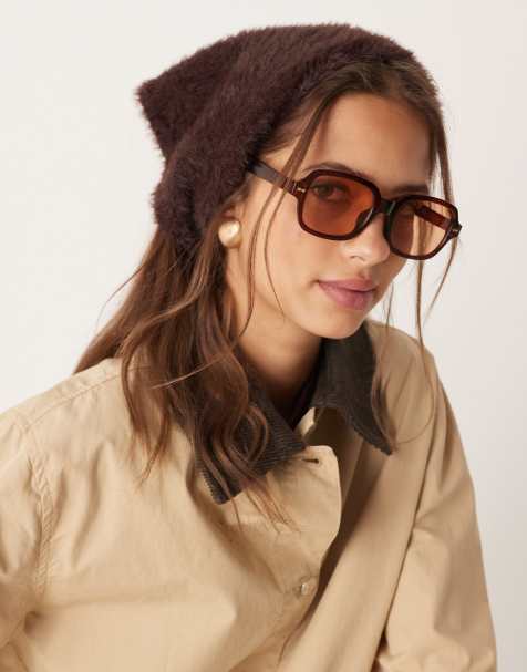 ASOS DESIGN knit small fluffy tie triangle in chocolate - view 1