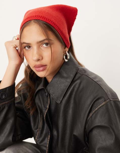 ASOS DESIGN knit small fluffy tie triangle in red - view 1