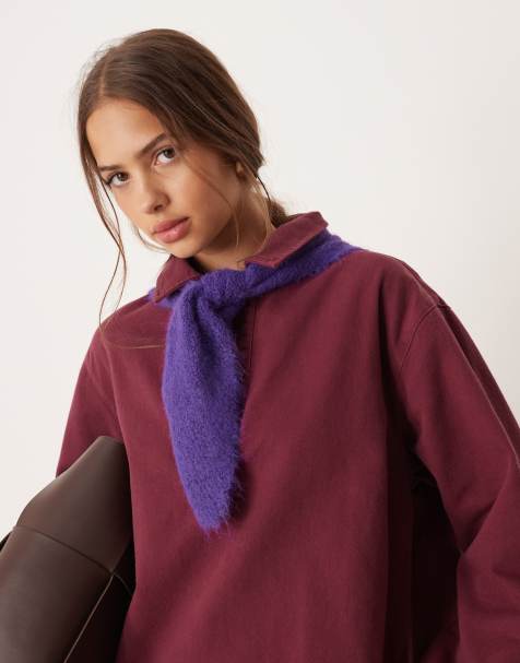 ASOS DESIGN knit small triangle scarf in purple - view 1