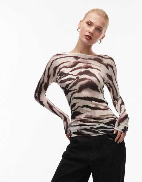 ASOS DESIGN knit soft touch ruched side top in mono print - view 1